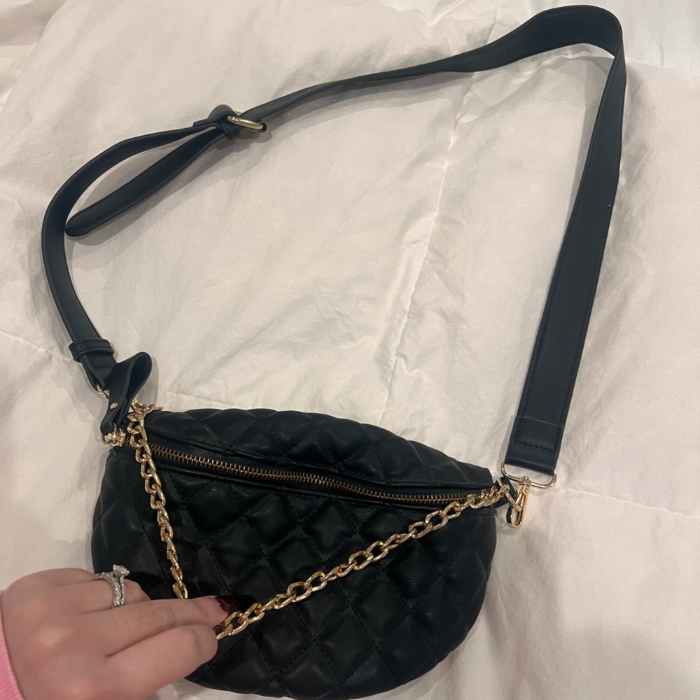 Black Quilted Crossbody Bag with Gold Chain